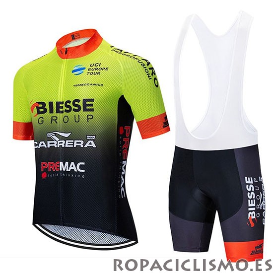 2020 Maillot Biesse Carrera Tirantes Mangas Cortas Verde Negro